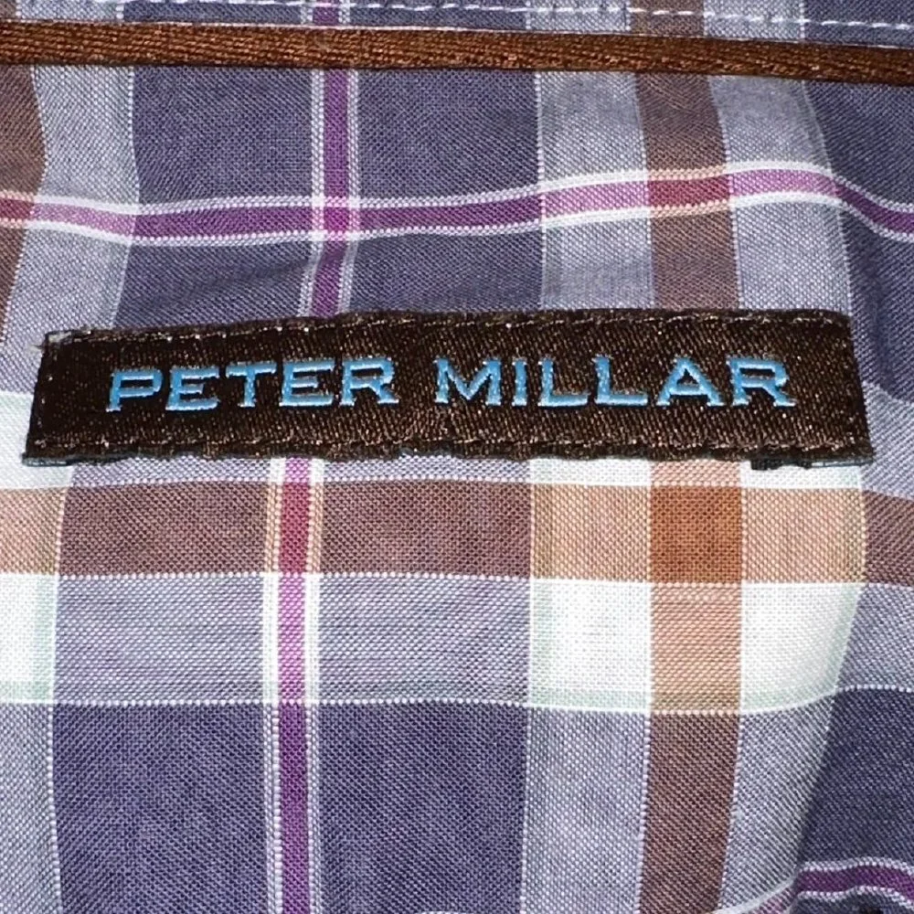 Peter Millar 100% Cotton Button Down Dress Shirt Plaid‎ Size XL